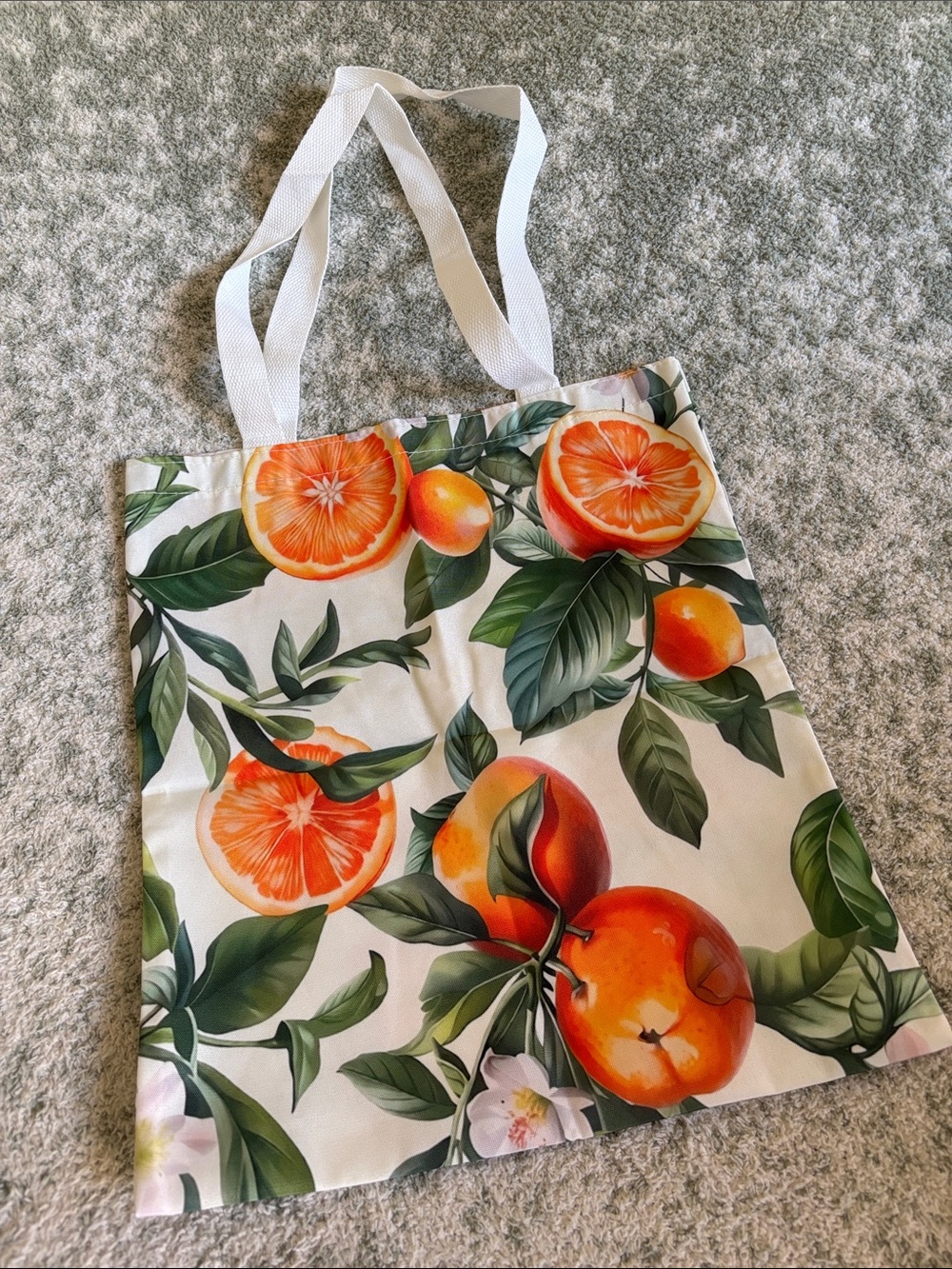 Orange Citrus Botanical Poly Canvas Tote Bag NWT 14x16”